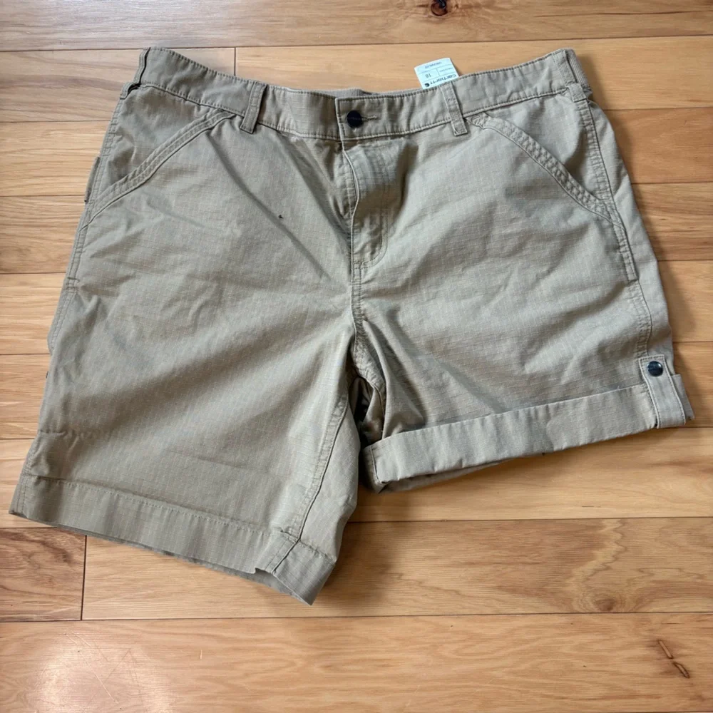 Carhartt Force Original Fit Work Shorts Women 18 Khaki Ripstop Cotton